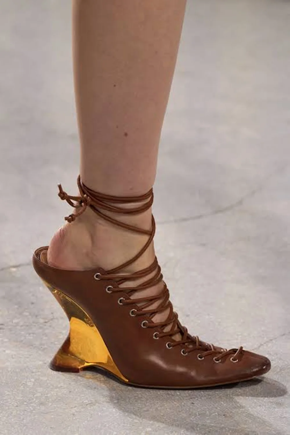 Women Snake Print Wedge Heel Mules Square Toe Lace-Up Ankle Wrap Tie Design Runway Style Shoes for Fashion Shows Styling Looks