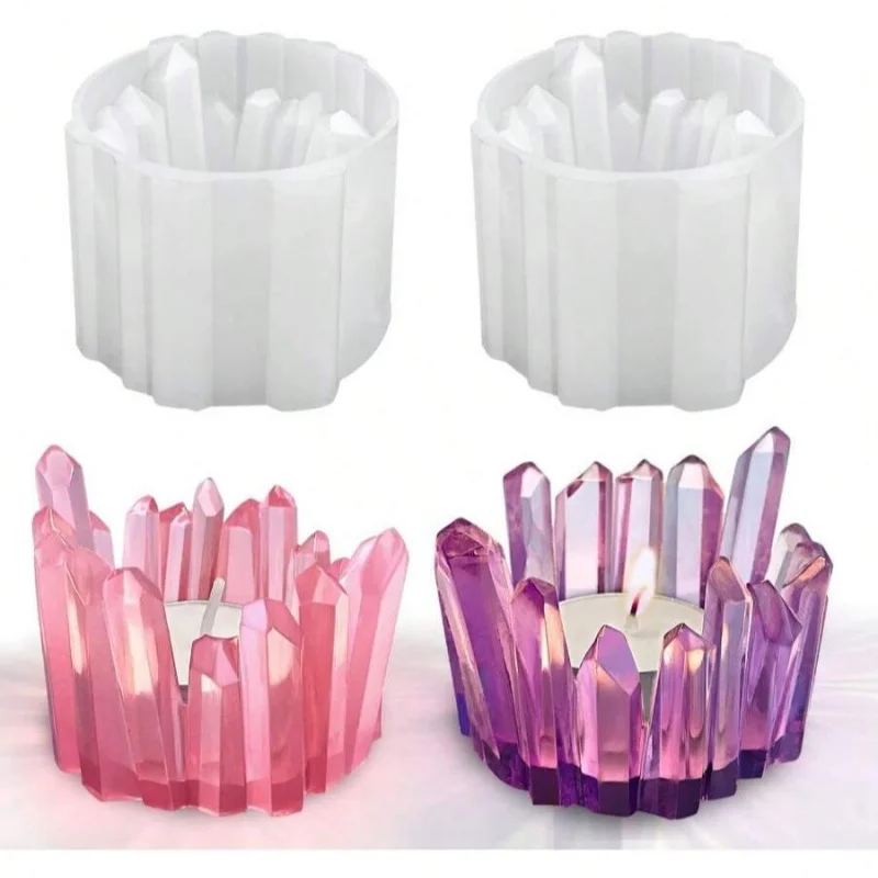 

2 Pack Crystal Cluster Tea Light Candle Mold, Silicone Mold for Resin Jewelry Trinket Dish/Holder