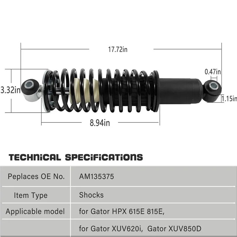 Rear Left & Right Coil-over Spring Shocks Absorber AM135375 , for John Deere Gator HPX 4x4, Diesel, HPX 615E HPX 815E 2004-2020