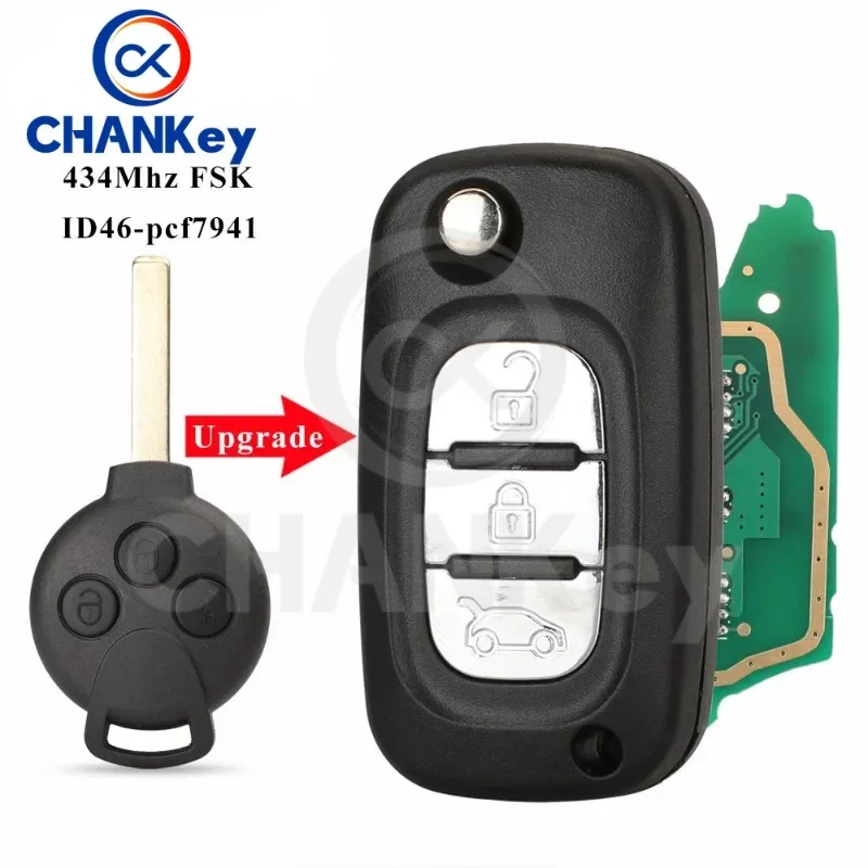 

CHANKey Upgrade Flip 3 Buttons Remote Car Key For Mercedes-Benz Smart Fortwo 451 2007-2013 433Mhz FSK ID46 PCF7941