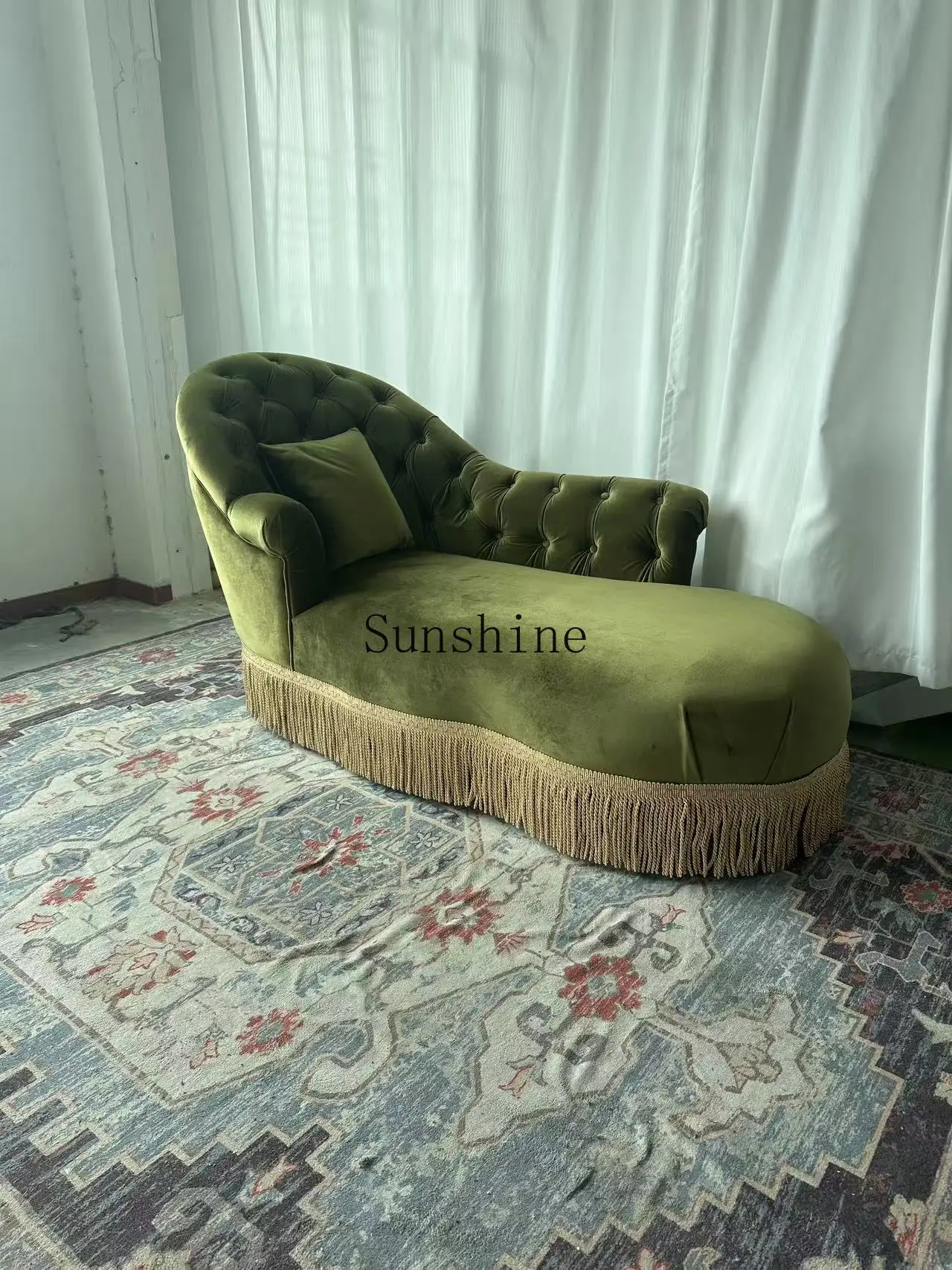 French retro green velvet sofa bedroom living room balcony beauty couch