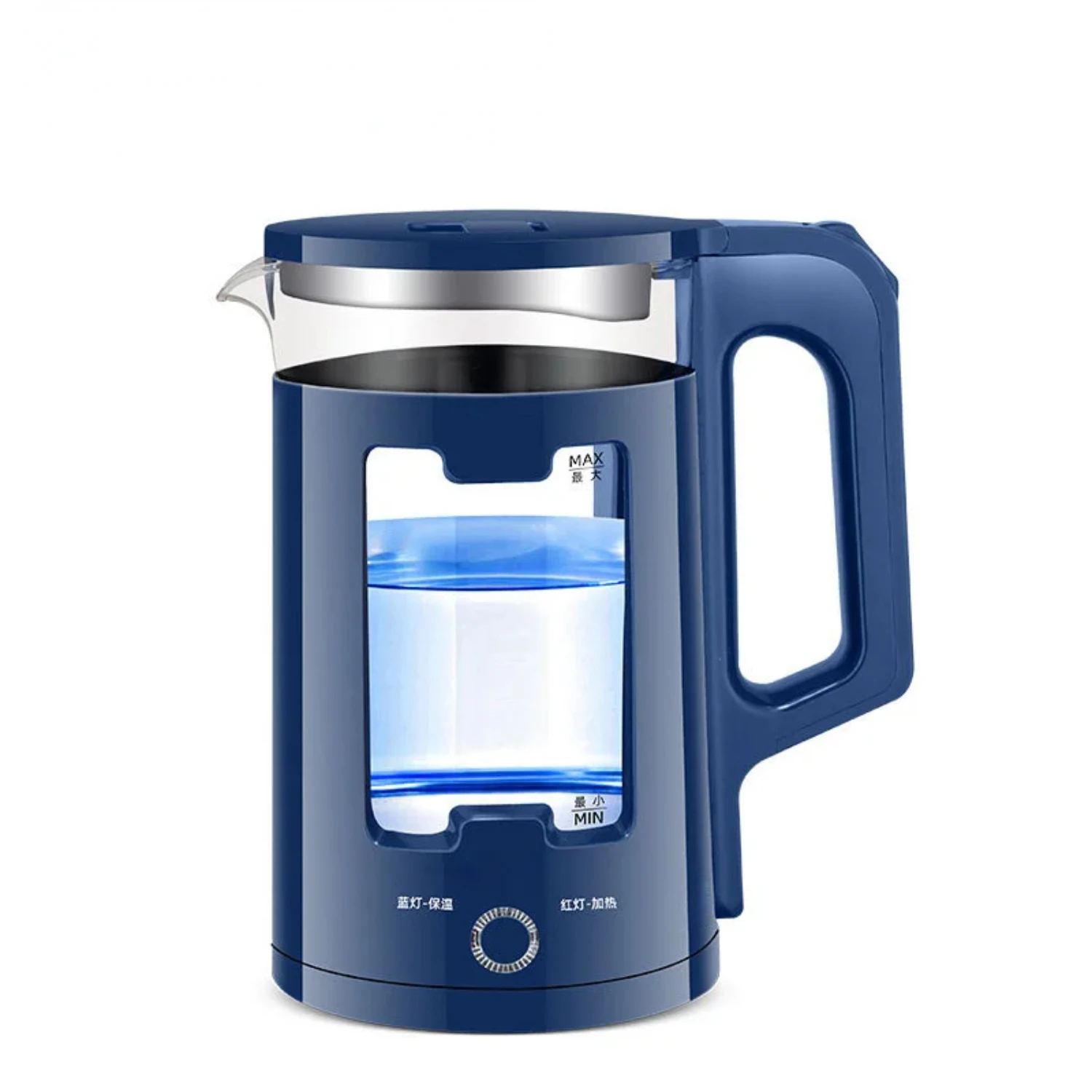 New 2.2L Blue Light Glass Kettle with Quick Heating for Hot Water Boiling, Automatic Power Off Teapot, EU Plug Electric Heater P