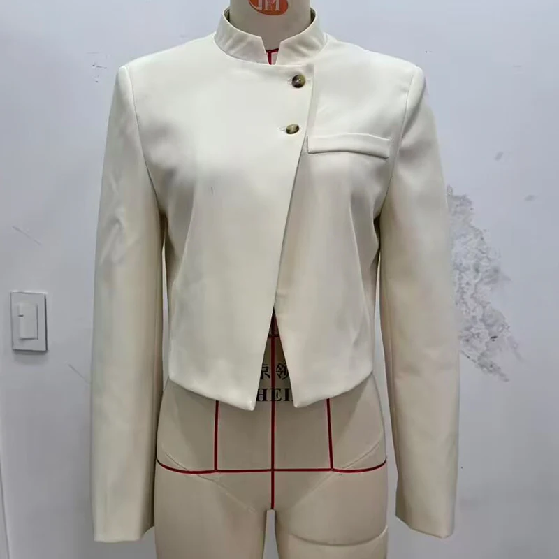 Yenkye 2025 feminino botão frontal manga longa elegante blazer colheita high street chique senhora casaco outono topos
