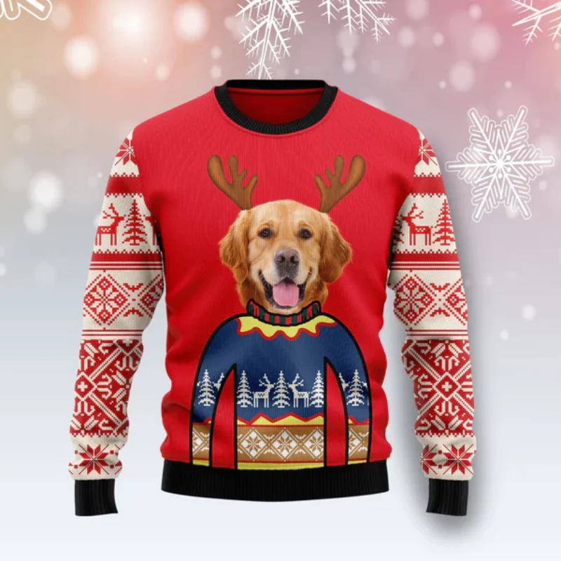 New In Cartoon Bulldog Graphic Ugly Christmas Sweater For Men Animal Dog Xmas Pullover Sweatshirts Xmas Holiday Tracksuit Jumper