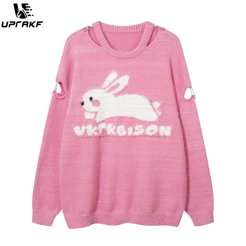 UPRAKF Rabbit Graphic Sweater Long Sleeves Fashion Pullovers Oversize Basic Autumn Casual Warm Special Design