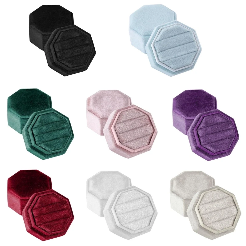 

Triple Rings Presentation Box in Plush Octagonal Flannel Velvets Rings Box Proposal Box Suitable for Various Occasion