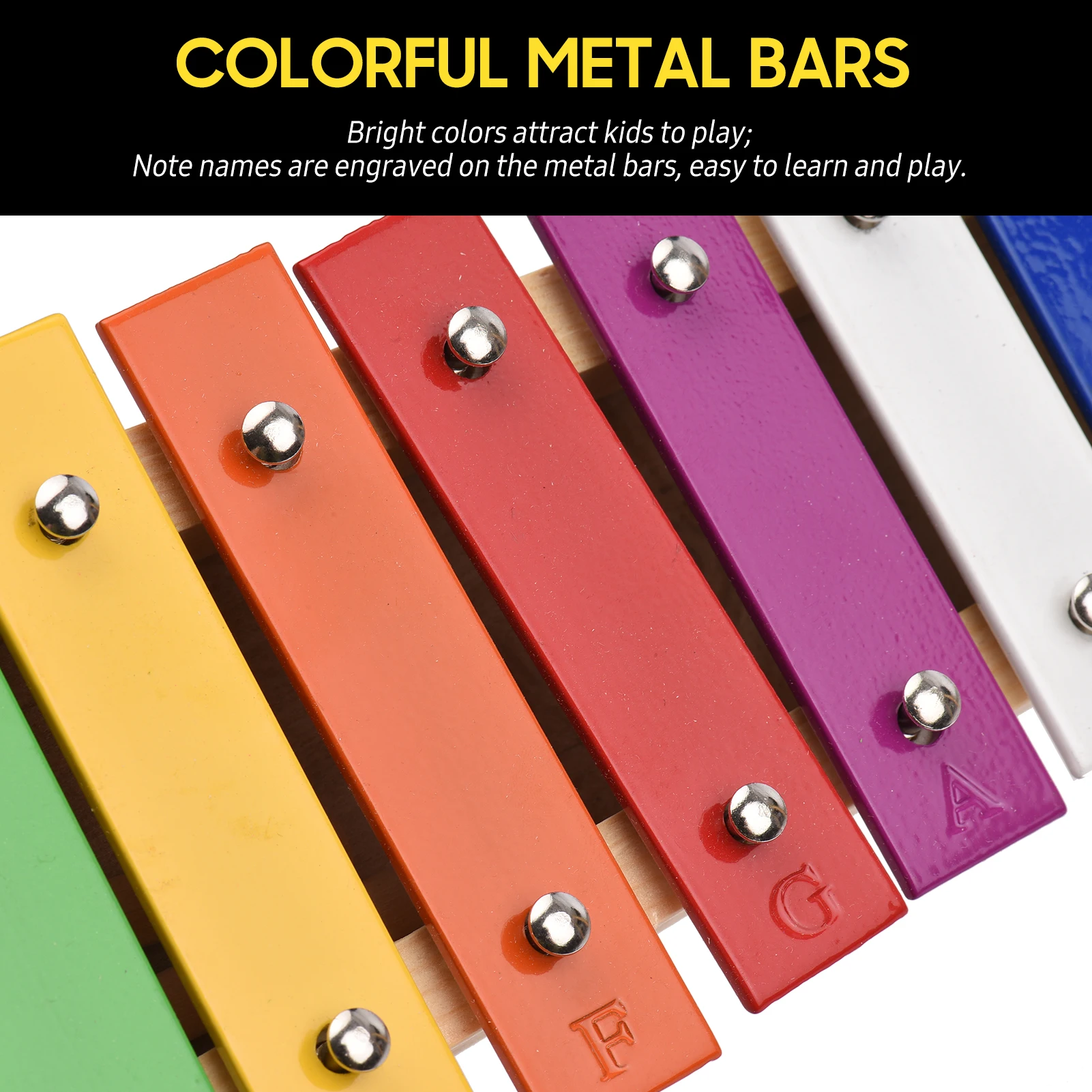 15 Note Glockenspiel Xylophone Wooden Base Colorful Aluminum Bars with 2 Mallets Educational Musical Instrument Percussion Gift view 5