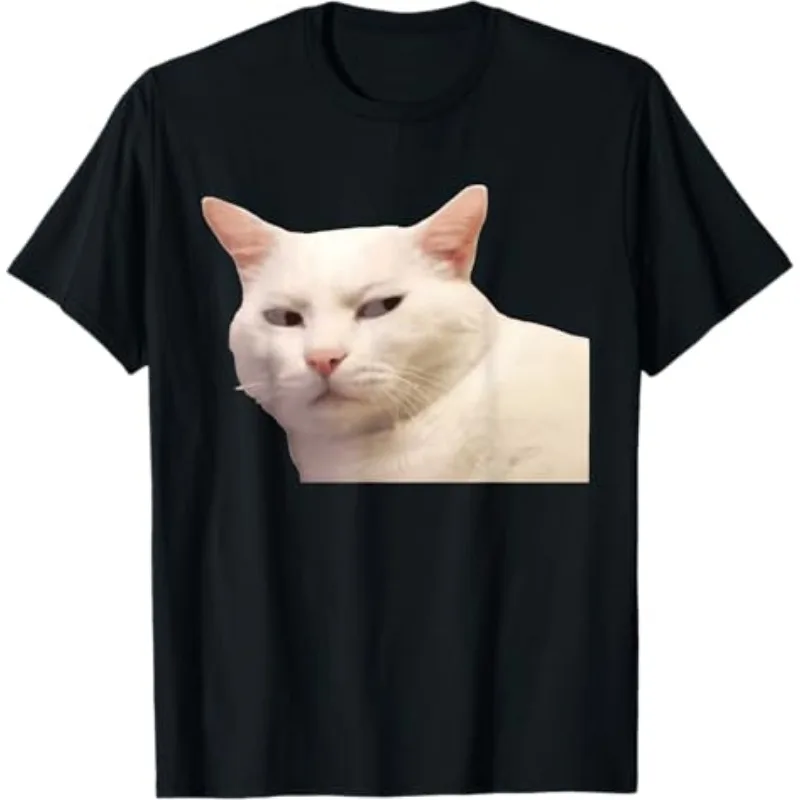 Sassy White Cat Meme T-Shirt Funny Judgemental Cat Face Graphic Tee Cute Cat Print Crew Neck Casual Short-Sleeve for Cat Lovers