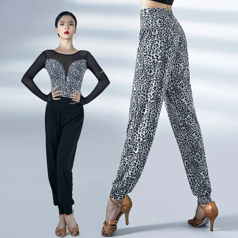 Modern Dance Pants Women High Waist Latin Dance Pants Spring Summer New Leopard Pattern Social Dance Practice Clothes