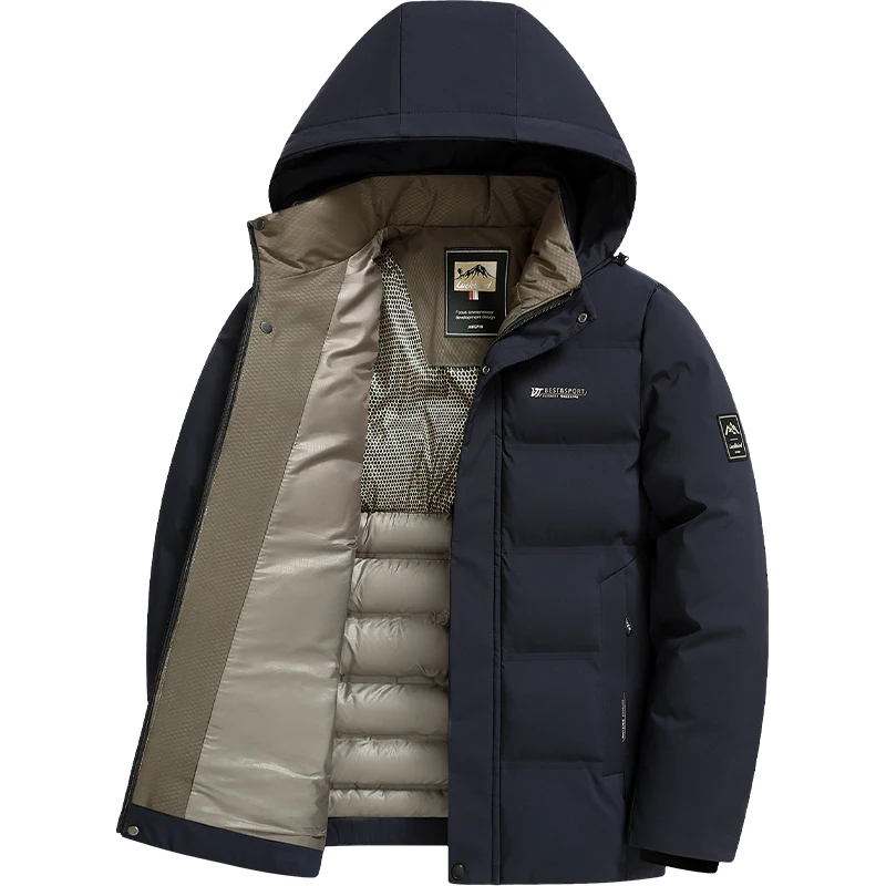 

Деловые повседневные мужские теплые куртки с хлопковой подкладкой с капюшоном, зима 202, ветрозащитные утепленные парки, верхняя одежда, шапка, съемные пуховые пальто