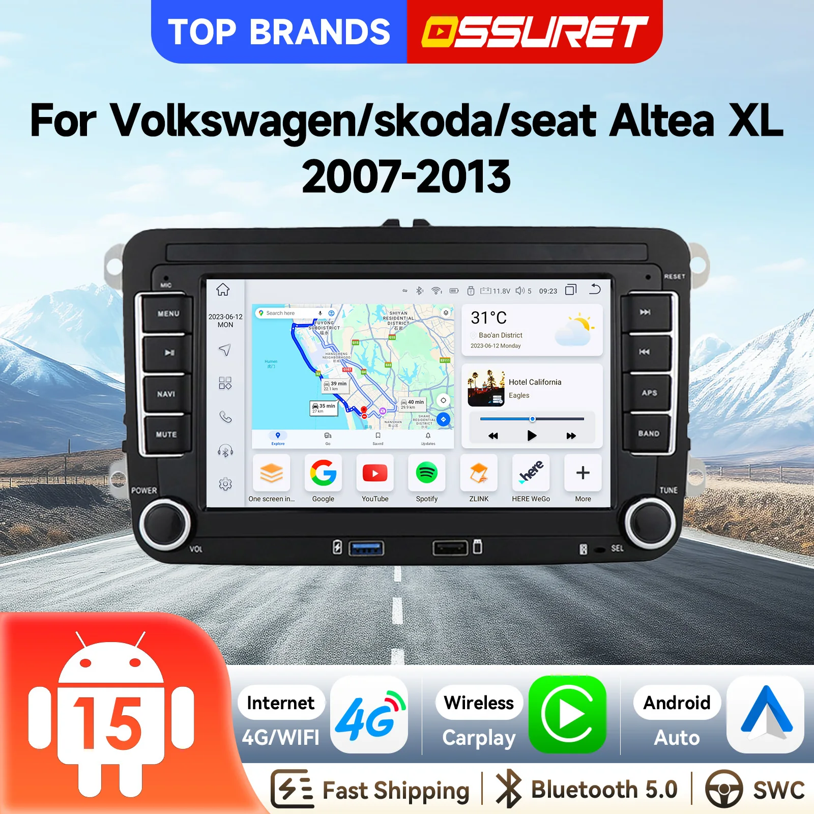 OSSURET Bestseller 7 Zoll GPS-Navigation 7862 Android 15 Autoradio für Volkswagen Golf/Passat/Jetta/Sharan/Scirocco/Polo, für Skoda Octavia/Superb/Fabia, für Seat/Altea/Leon/Toledo, Carplay, Android