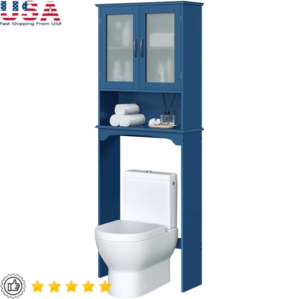 

Modern Over-the-Toilet Storage Cabinet MDF Bathroom Space Saver with Open Shelf Easy Assembly Indoor Use Navy Blue