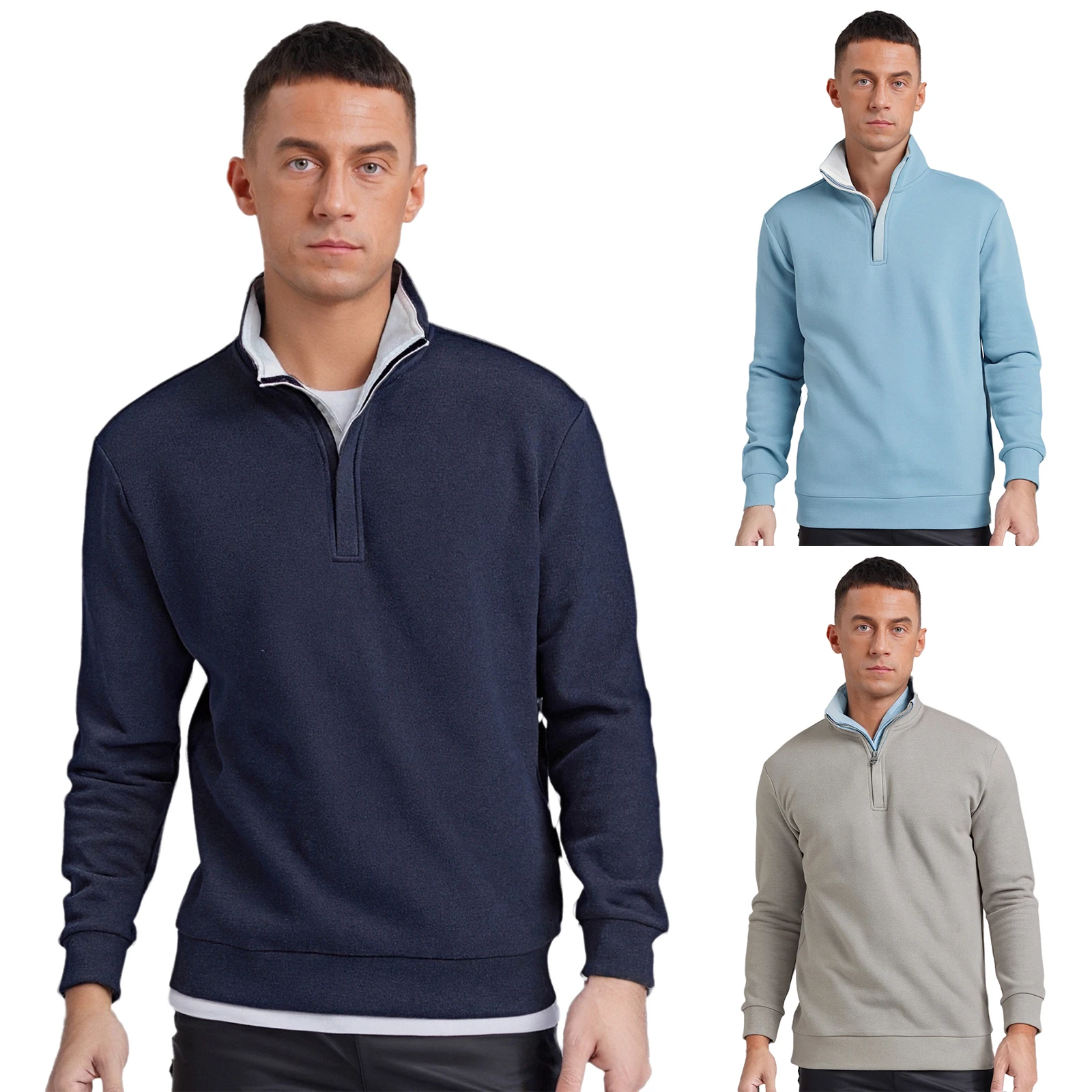 

Men's Quarter Zip Pullover Stand Collar Long Sleeve Golf Top Solid Color Workout Sweatshirt S-XXL