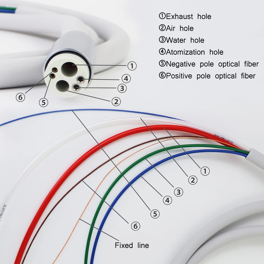 Dental Handpiece Tube 6Holes with Light High Speed Turbine Handpiece Optical Fiber Hose Imported Materials T1706 Dentistry Tools