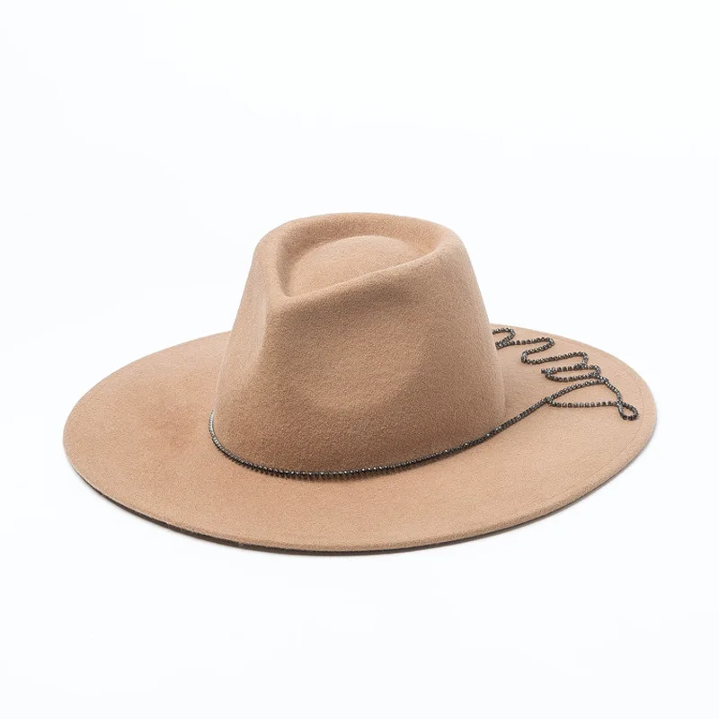 

Autumn Winter New Handmade Wool Wide Brim Jazz Hat for Women Fashionable Shopping Style Jazz Hat