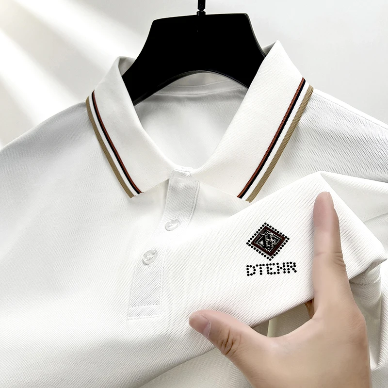 

Brand high-end ice silk short sleeved men's POLO shirt 2024summer fashionable embroidery design top breathable and cool T-shirt