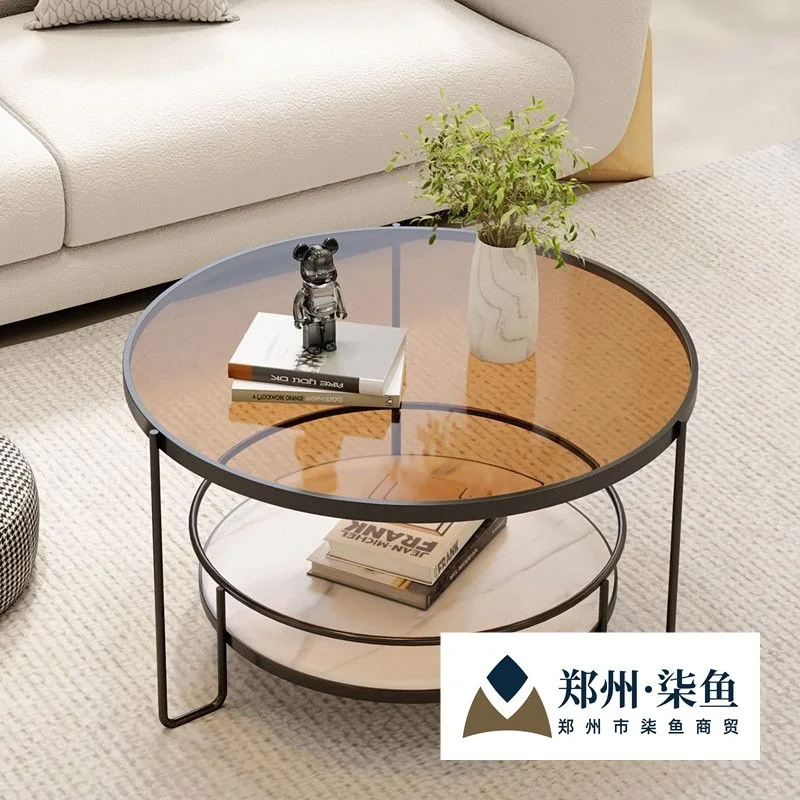 

Changhong tempered glass coffee table small apartment living room round household minimalist mini table Internet