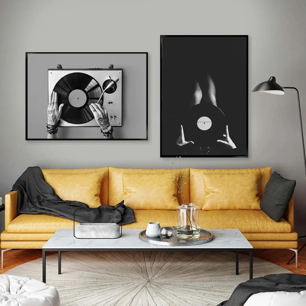 Vintage Music Wall Art Black and White Vinyl Record Photo Poster Canvas Painting Prints Musician Gift Music Studio Decor Picture