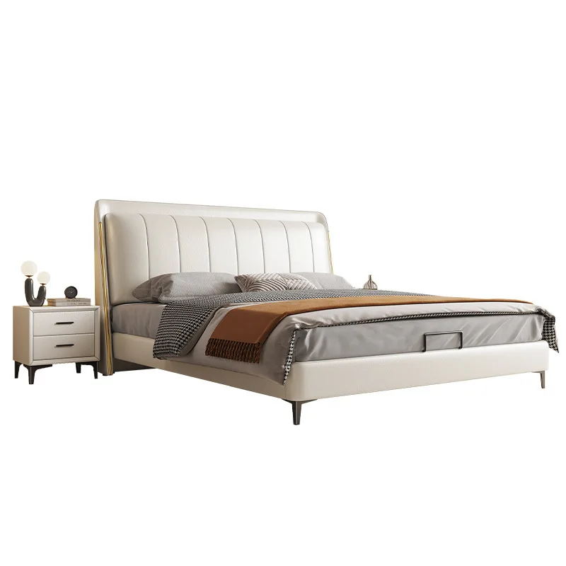 

Light luxury leather bed, modern simplicity, small apartment storage, soft bag double bed