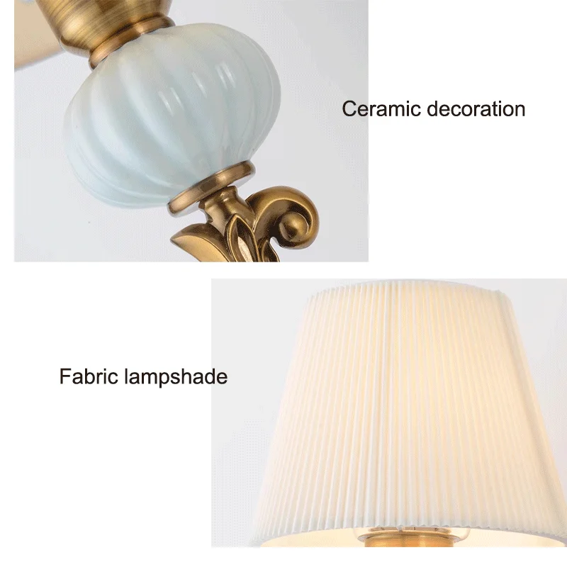 

European Ceramic Wall Lamps Retro Living Room Fabric Dining Room Bedroom Bedside Hallway Balcony Wall Light Fixture