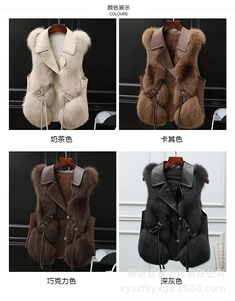 

2025 зимняя новая теплая женская майка из искусственного лисьего меха для отдыха, пальто на бретелях
