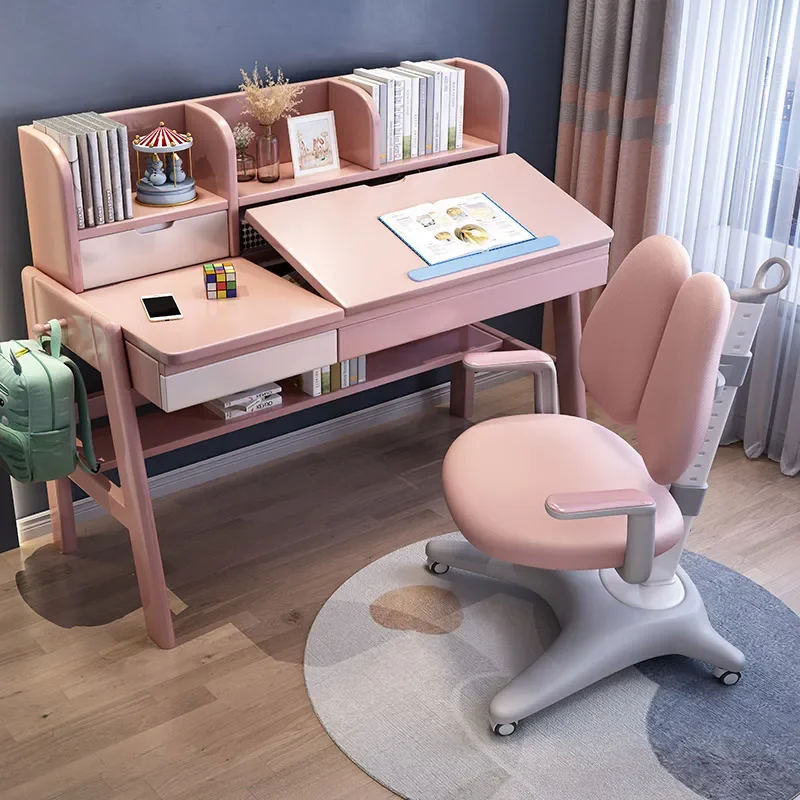 Postmodern Study Pink Desk Minimalist Students Nordic Toddler Table Kids Writing Children Tavolino Sedie Children Furniture