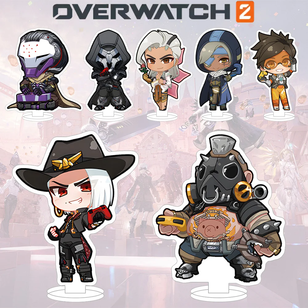 Overwatch 2 Domina Mauga Tracer Reaper Sombra Freja Kiriko Mercy Juno Winston Cassidy Sojourn Chibi Suporte de acrílico e chaveiro