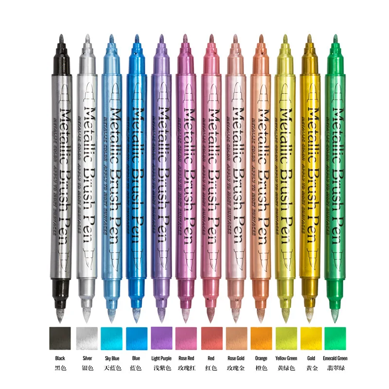 ปากกาเมทัลลิก 12 สี สำหรับระบายสีหิน เซรามิก ไม้ ผ้า หินกรวด สมุดภาพ อัลบั้มรูป