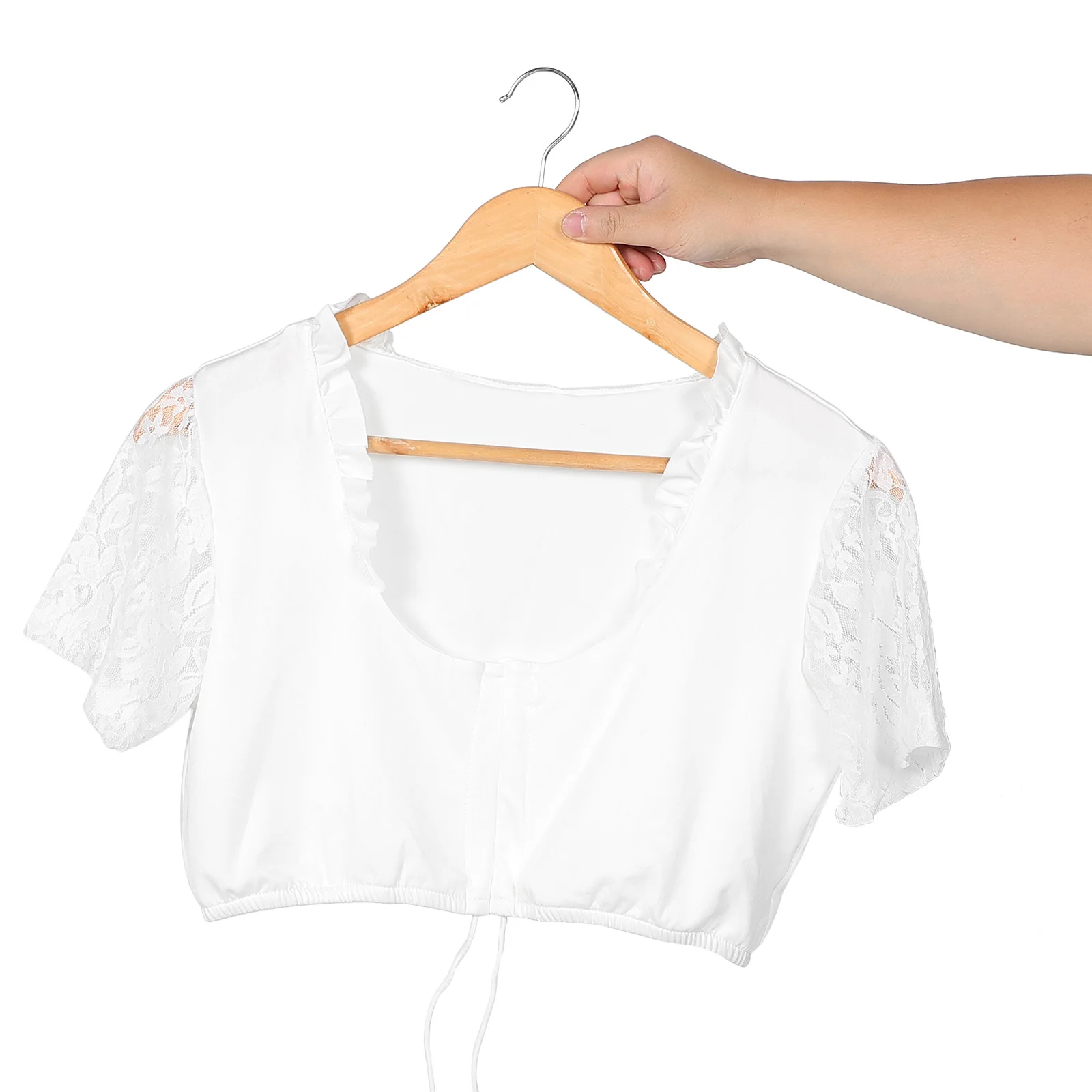 

Maid Outfit Crop Top Lace Women Traditional Costumes for Performance Festival Polyester Short Sleeve Tops Oktoberfest