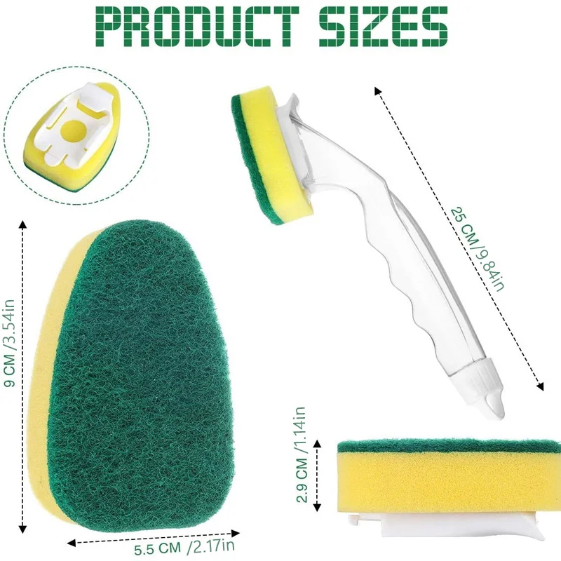 Detachable Sponge Cleaning Brush (25cm) - Refillable Kitchen Dish Scrubber