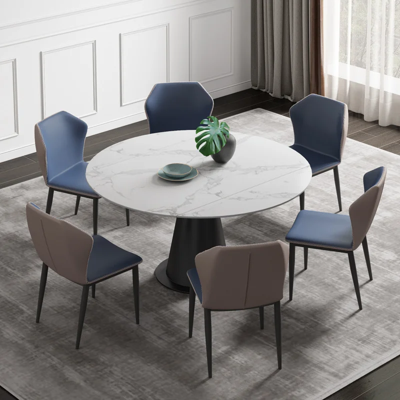 #Light Luxury Marble Retractable Rotating Dining Table with Chair Comb Rectangular Circular Rock Plate for Home Furniture