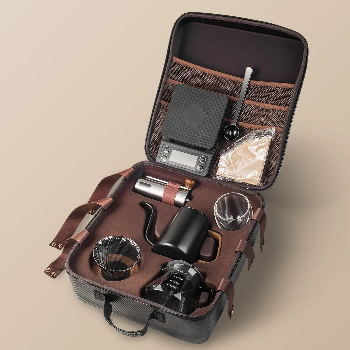 

Outdoor Hand Brew Coffee Maker Set, Travel Coffee Maker with Storage Bag, Filter Cup, Pour-Over Kettle Combination
