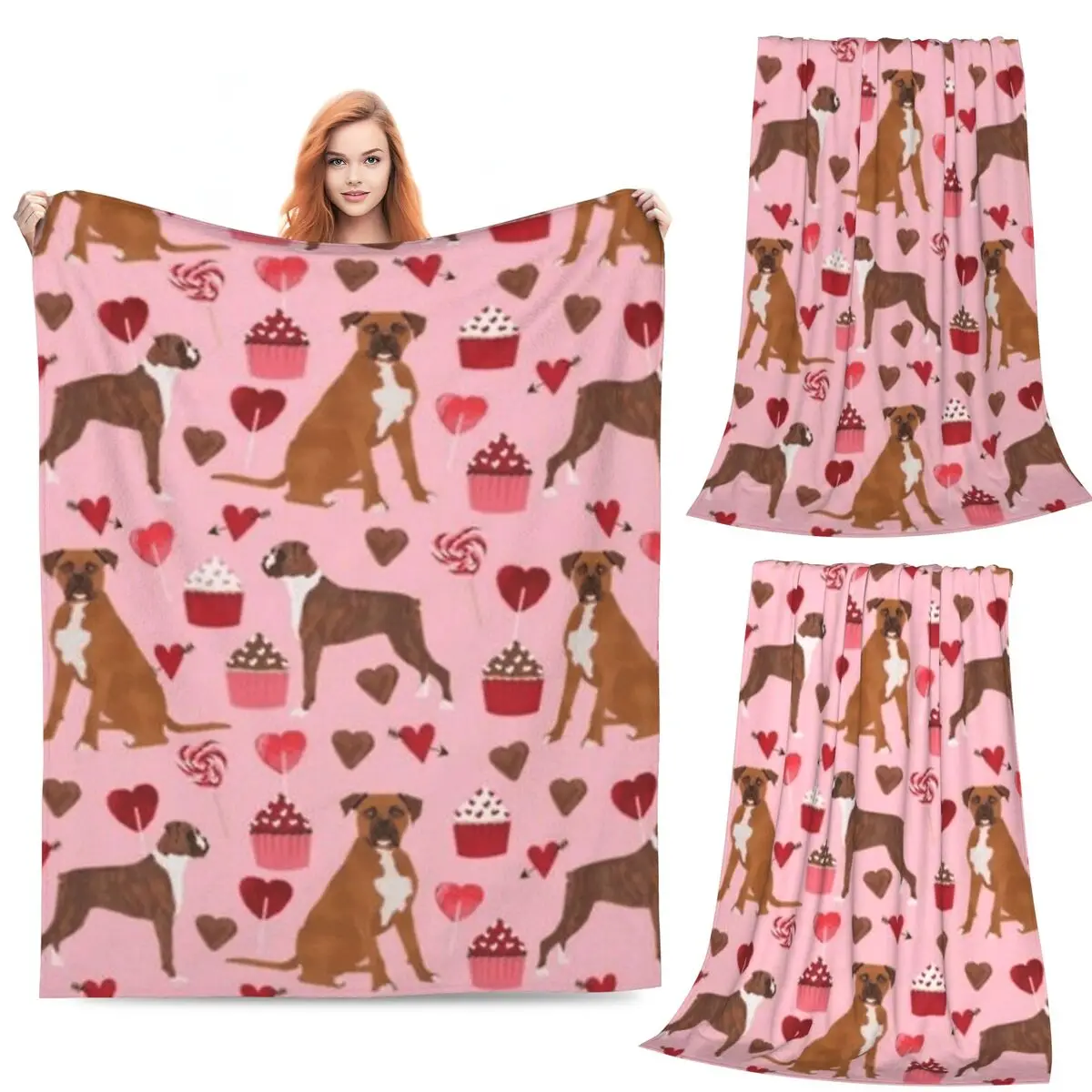 

BOXER VALENTINE'S DAY Blanket Flannel Sofa Lightweight Throw Blankets for Home Bedroom Travel Throws Bedspread Quilt