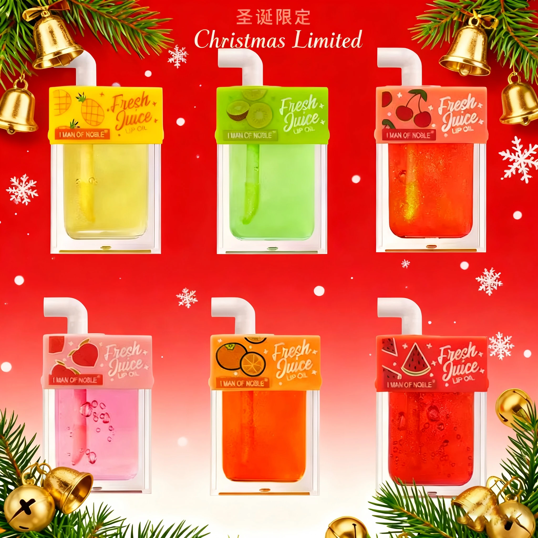 El bálsamo labial del lápiz labial del brillo de labios de fruta rica de 4 colores hidrata y nutre los labios, hace que el regalo de Navidad naturalmente brillante