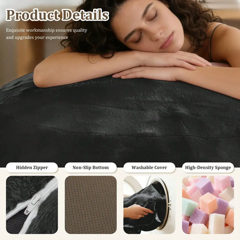 Bag Chair Grey, 4FT 5FT 6FT Suede, Soft, Memory Foam Bean Bag Chair With MicroVelvet Cover, FoamFilled Furniture, Large Bean Ba view 5