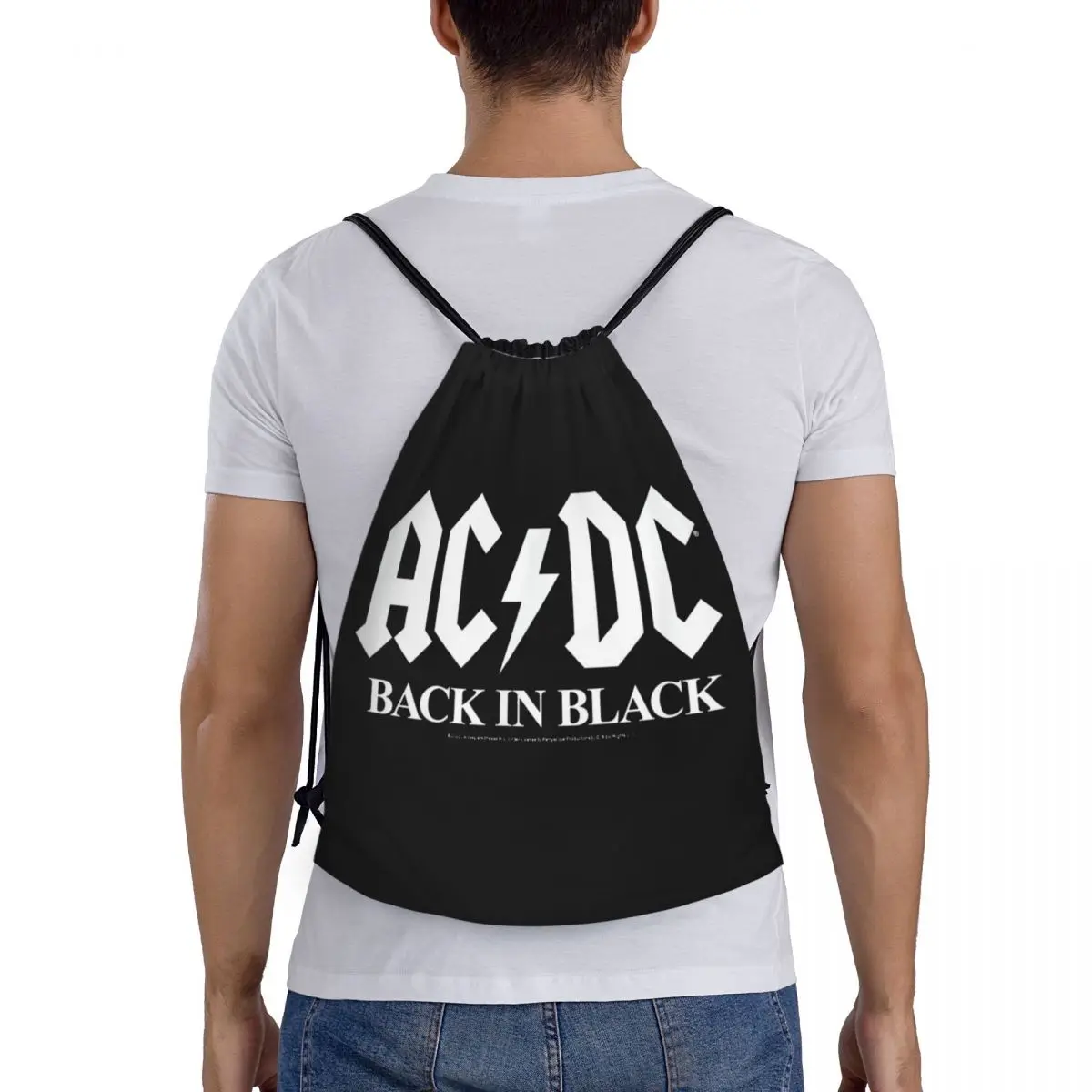 AC Back In Black Band Music mochila con cordón, bolsa de cuerda para hacer ejercicio, gimnasio, deportes