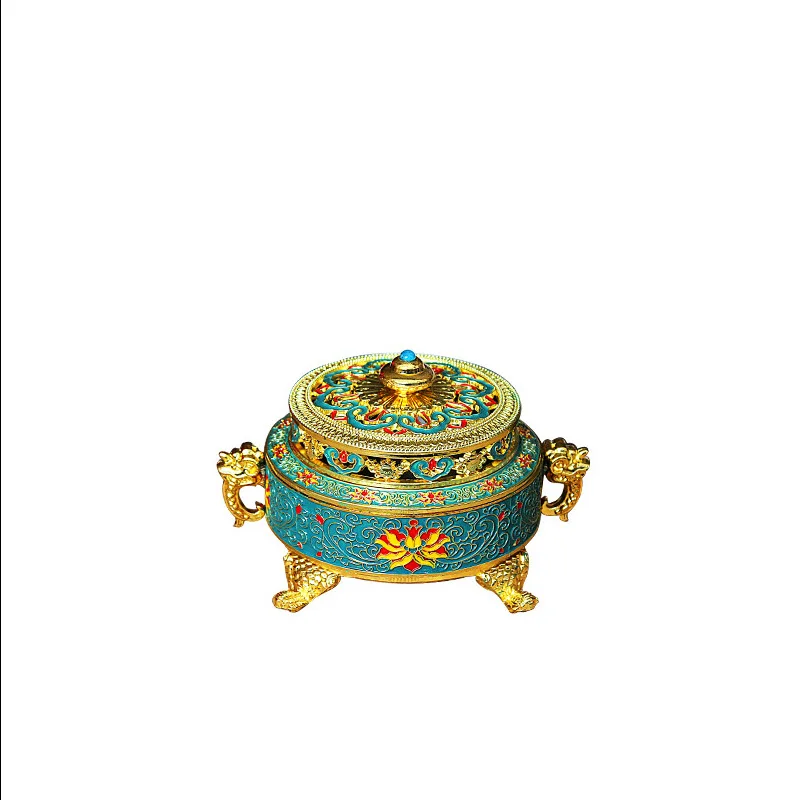 Cz cloisonné colorful relief enamel painted  hall plate incense  copper alloy antique incense   aromatherapy burner sandalwood
