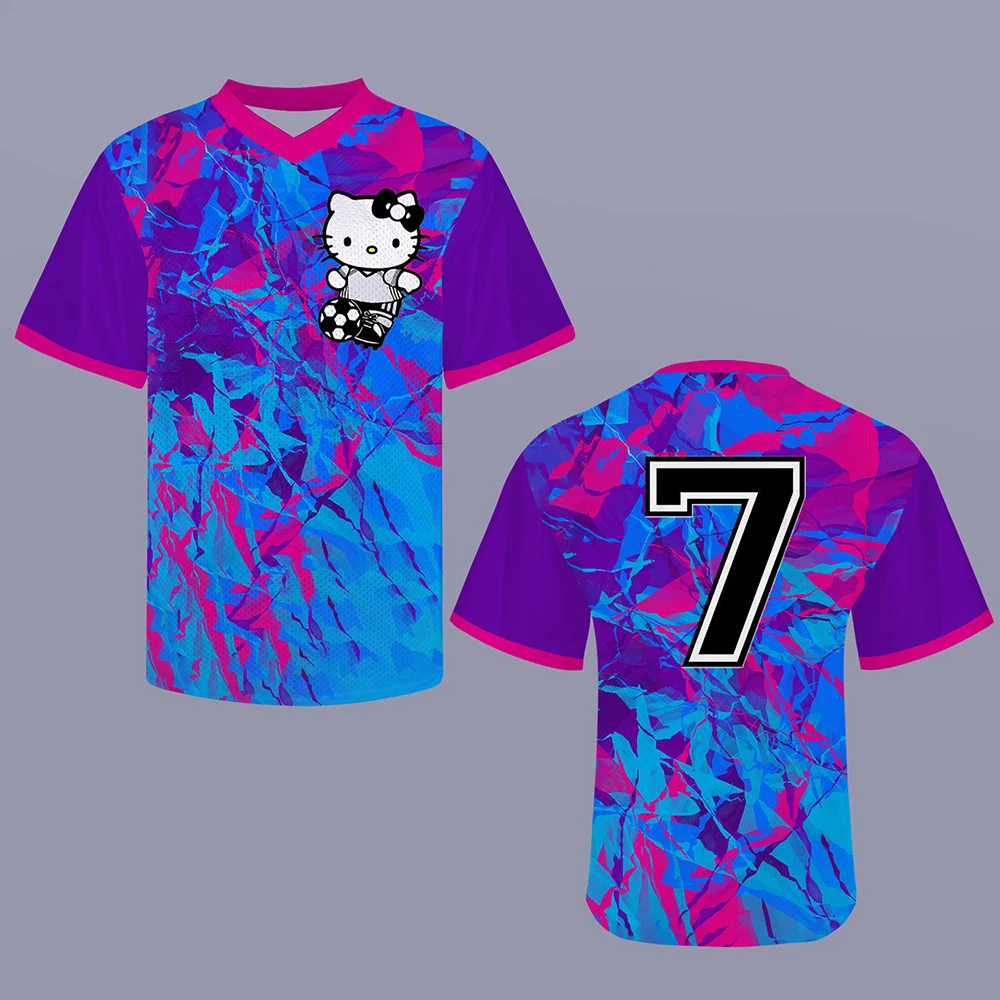 

2025 женская модная футболка с v-образным вырезом и короткими рукавами с буквенным принтом, летняя футболка с номером 7, повседневная спортивная эстетика, супер