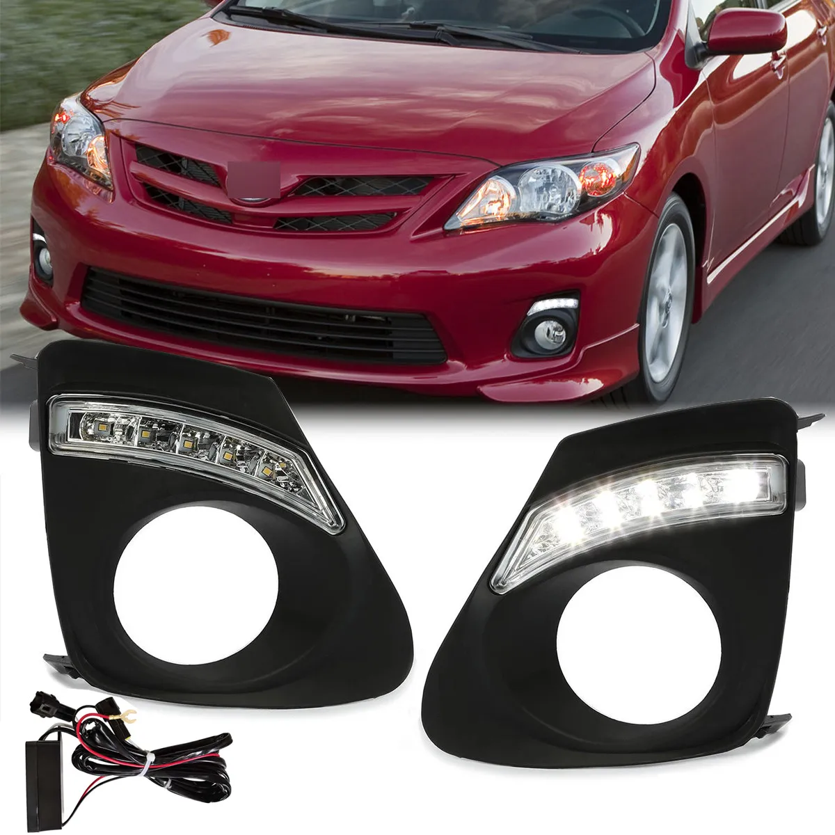 

2 шт. ДХО (дневные ходовые огни) противотуманные фары с рамкой для Toyota Corolla 2011 2012 2013