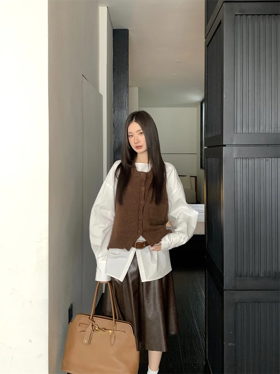 

Best U Design Knitted Ne Hanging Vest Women's Autumn Winter New Sle Versatile Layering Loose Sweater Retro Commute Sle