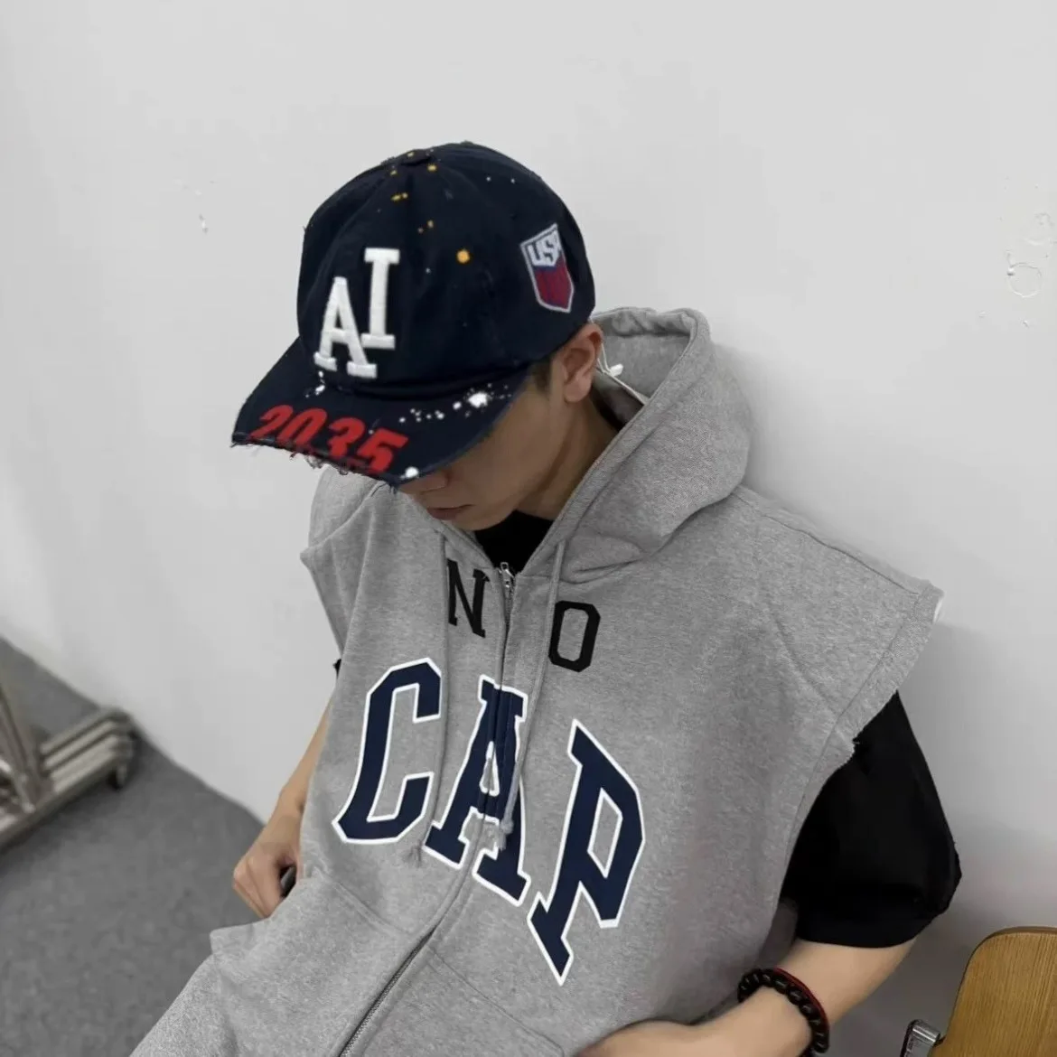 Grailz PROJECT G/R Rusty roof aged inkjet AI slogan baseball cap for men and women, ins Protocol index