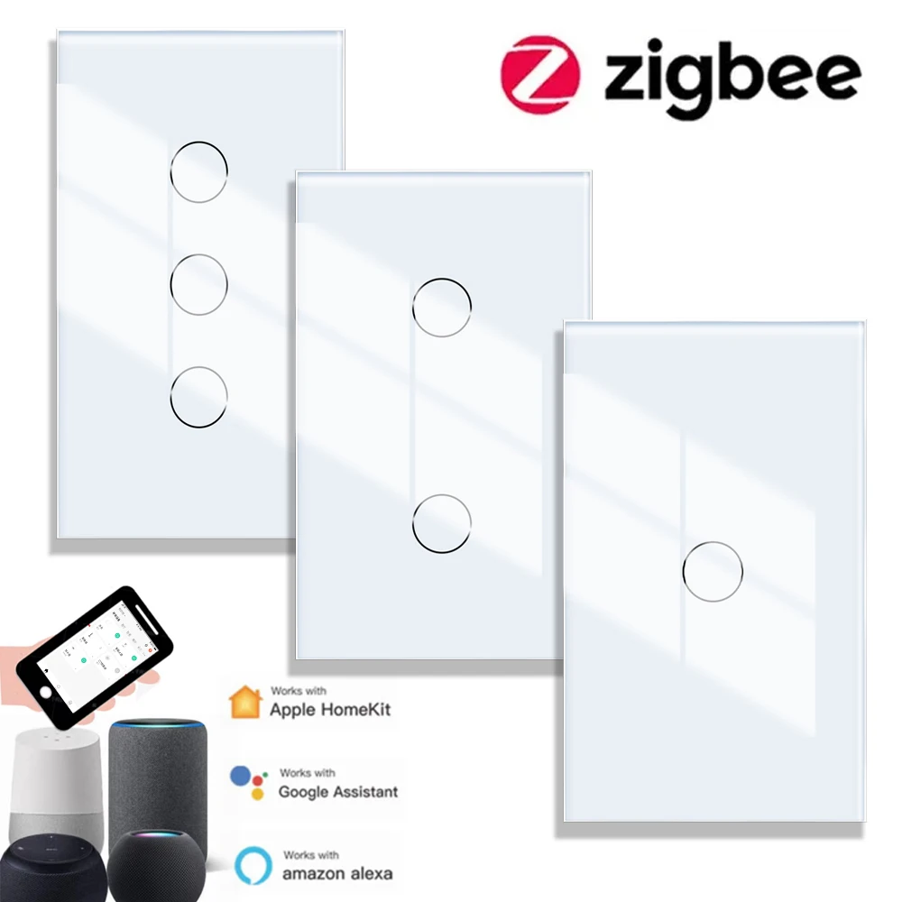 

Tuya Zigbee Smart Wall Switch No/yes neutral wire required1/2/3/4 Gang Smart Touch Sensor LED Light Switches Alexa Google Home