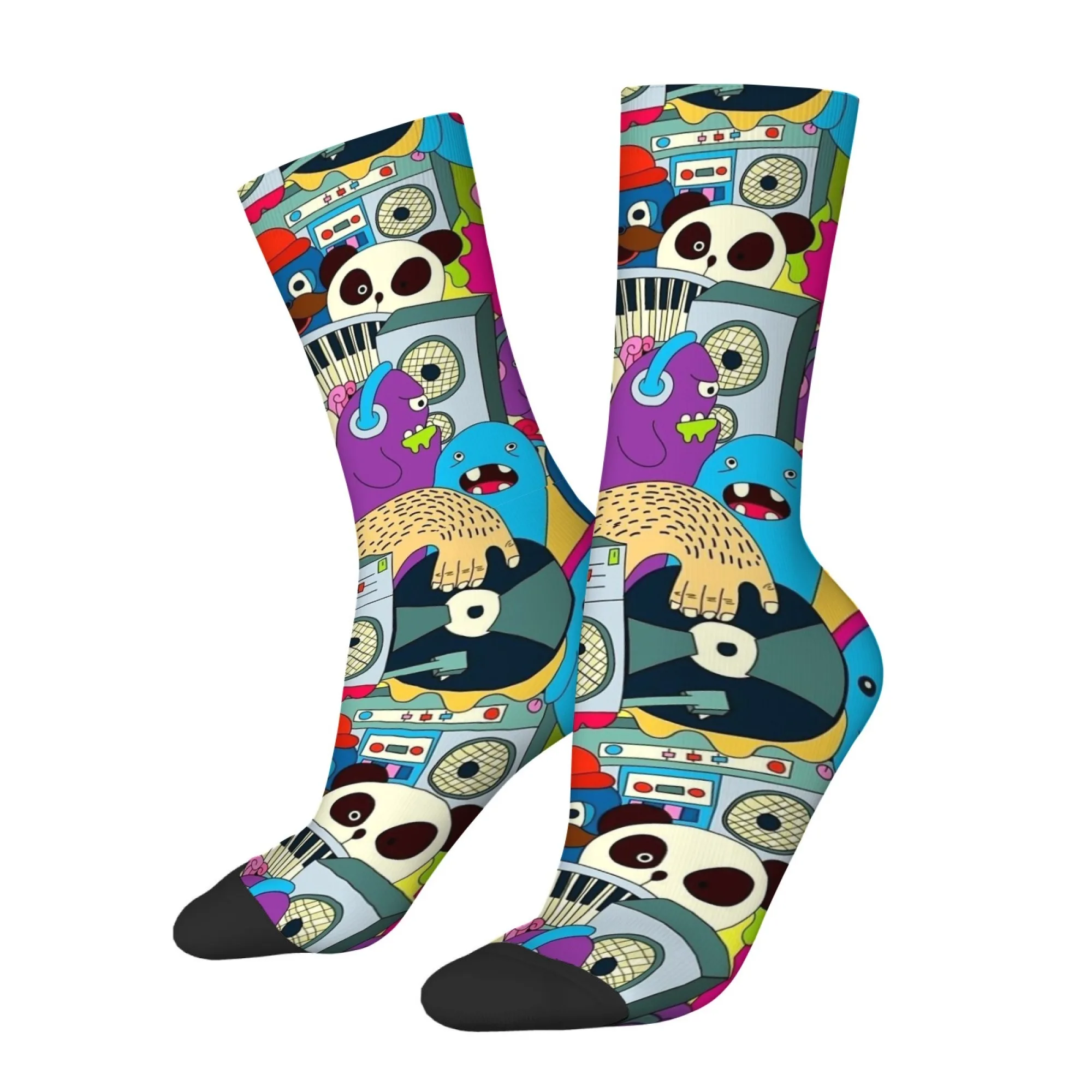 Cartoon and Funny Monster Print Men's Socks Soft Comfortable and Durable Socks Quirky and Unique Harajuku Style Mid Calf Socks