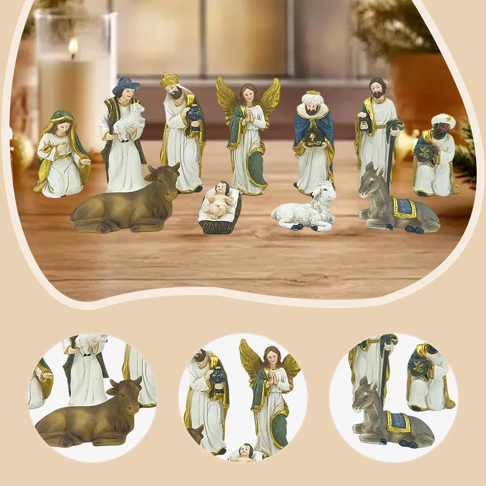 Resin Nativity Figurines Set Multicolor Stable Statue Collection Christmas Tabletop Ornaments for Room Decoration