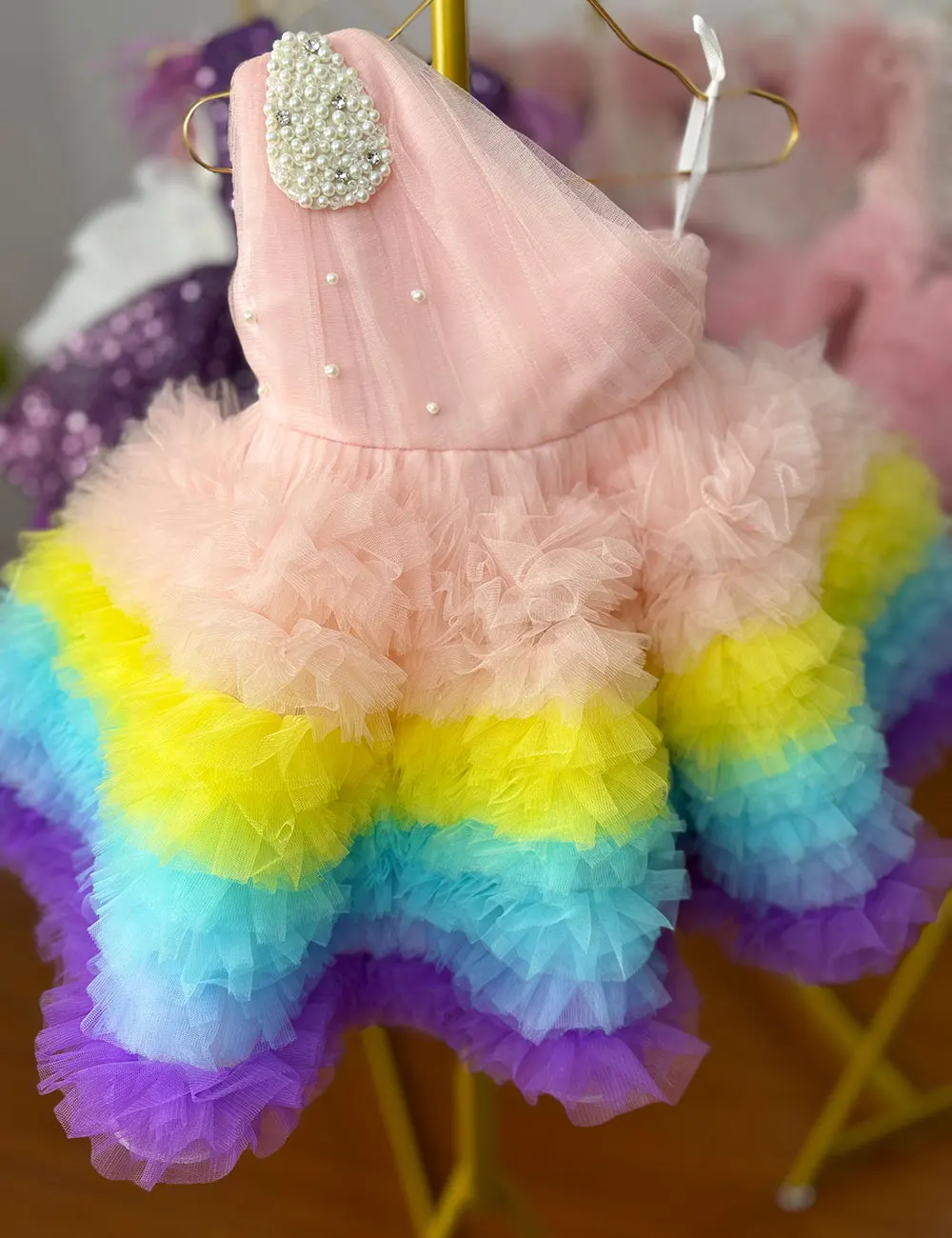 Jill Wish Elegant Colourful Pearls Flower Girl Dress Princess Baby Kids Wedding Birthday First Communion Party Gown 2024 J332