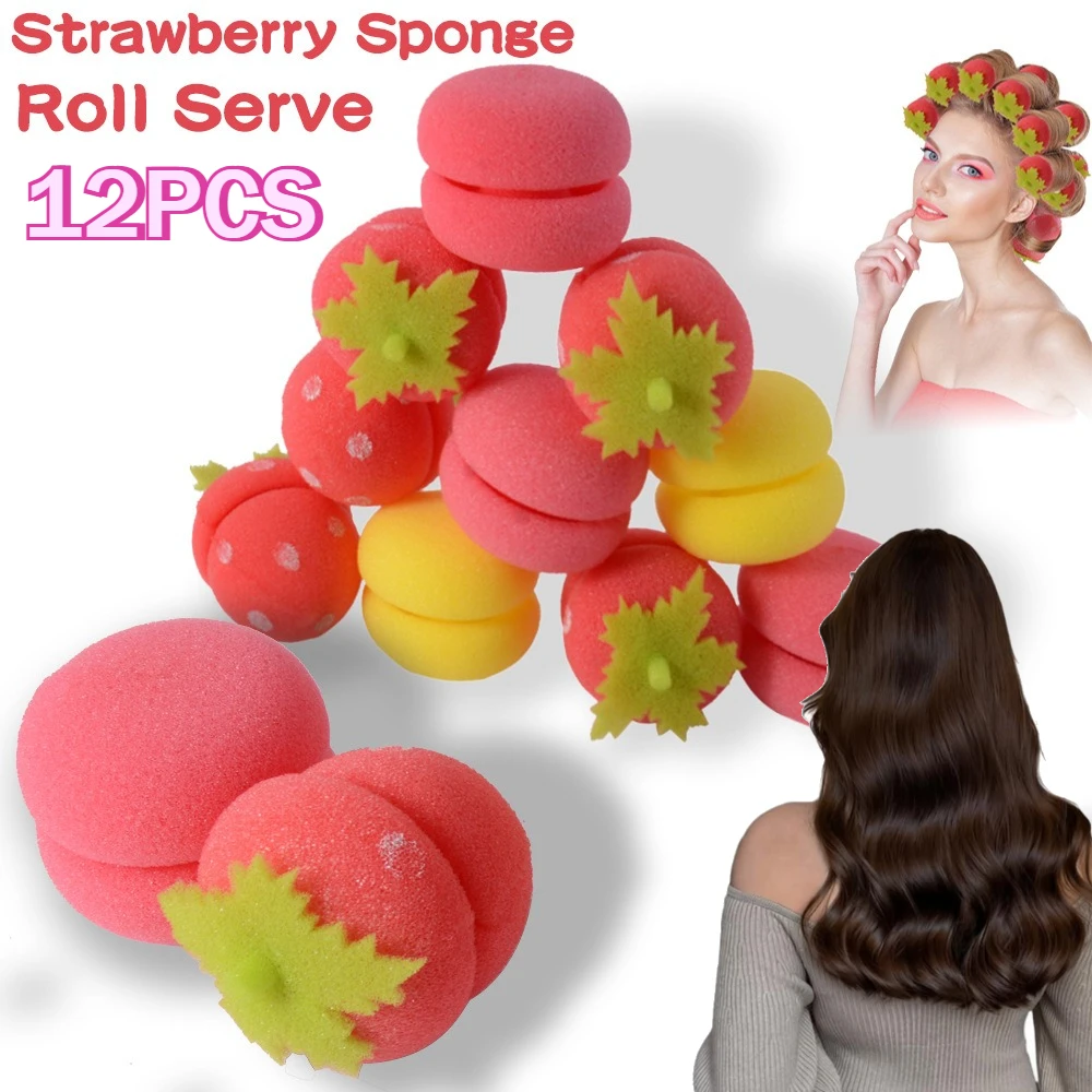 12Pcs New Sponge Curler Foam Strawberry Ball Cute Big Wave Modeling Tool Soft Foam Sponge Rollers Curling Women Hair Styling