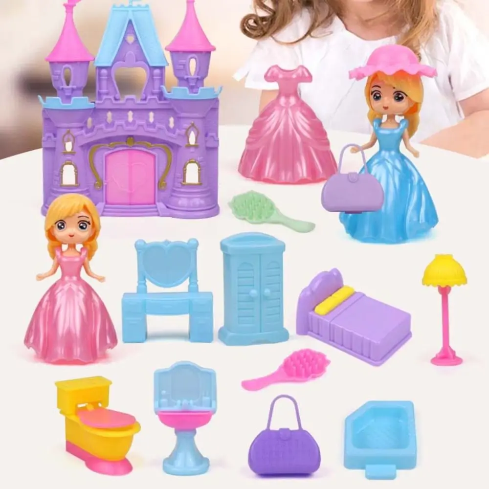 ชุดของเล่นสุนัขจิ๋วคุณภาพสูงน่ารัก พร้อมกรงสุนัขจำลอง ของเล่นเสริมพัฒนาการด้านการมองเห็น เฟอร์นิเจอร์ของเล่นสุนัข