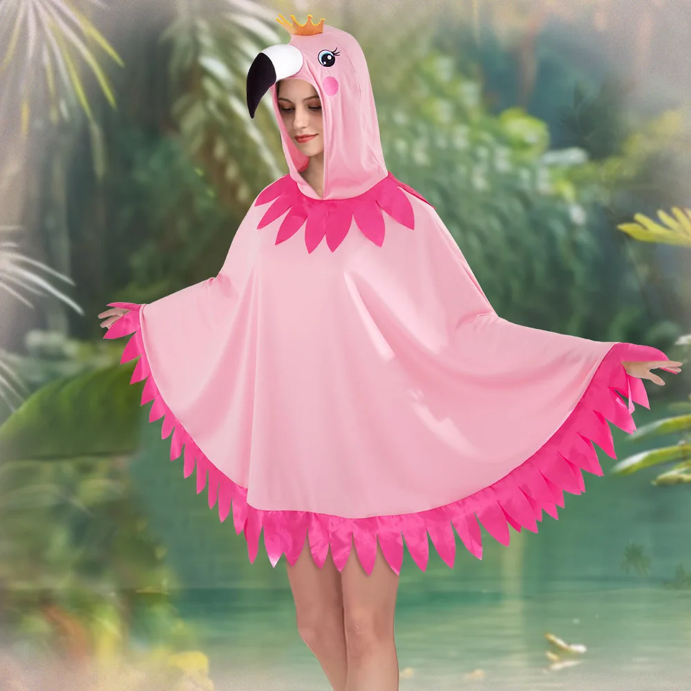 

Vibrant Flamingo Hooded Cape Costume Cartoon Print Lightweight Comfortable For Boys Girls Halloween Carnival Cosplay Role Play