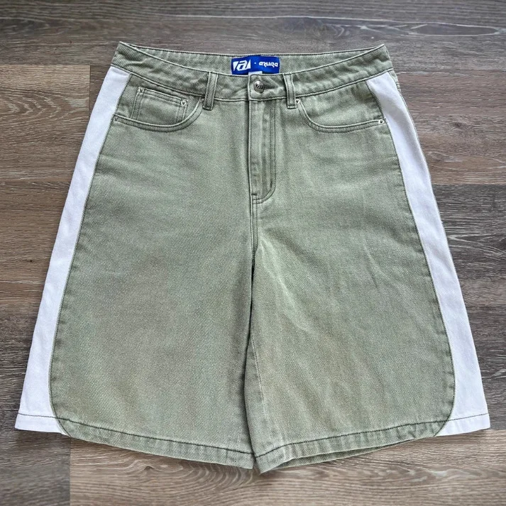 

Fmxires Y2K streetwear New Fashion Cartoon Green Embroidery Baggy Denim Shorts Men Gothic Harajuku Hip Hop Popular Casual Shorts