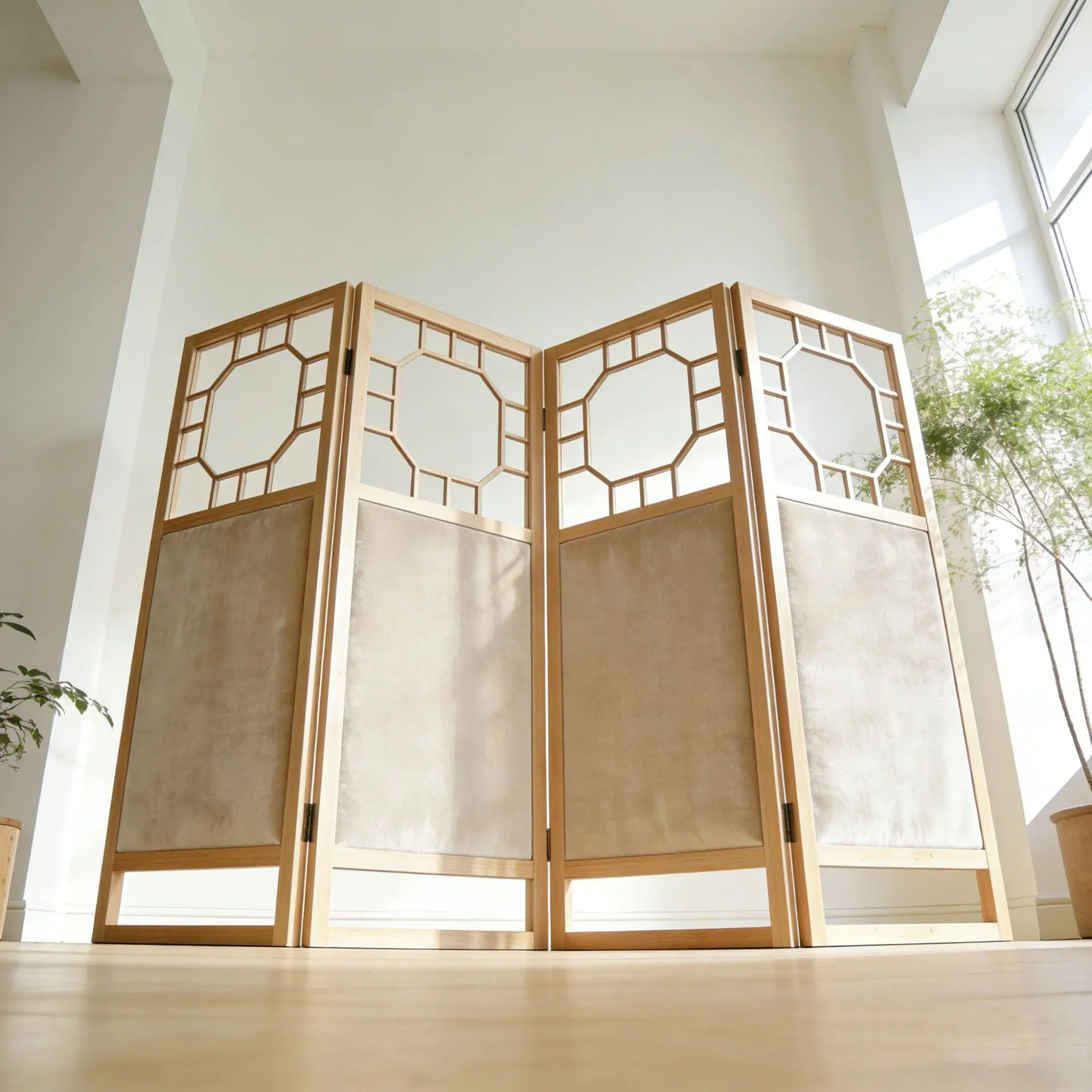 Song-style aesthetics solid wood hollow screen partition art living room dining room entrance cover flannel foldable folding